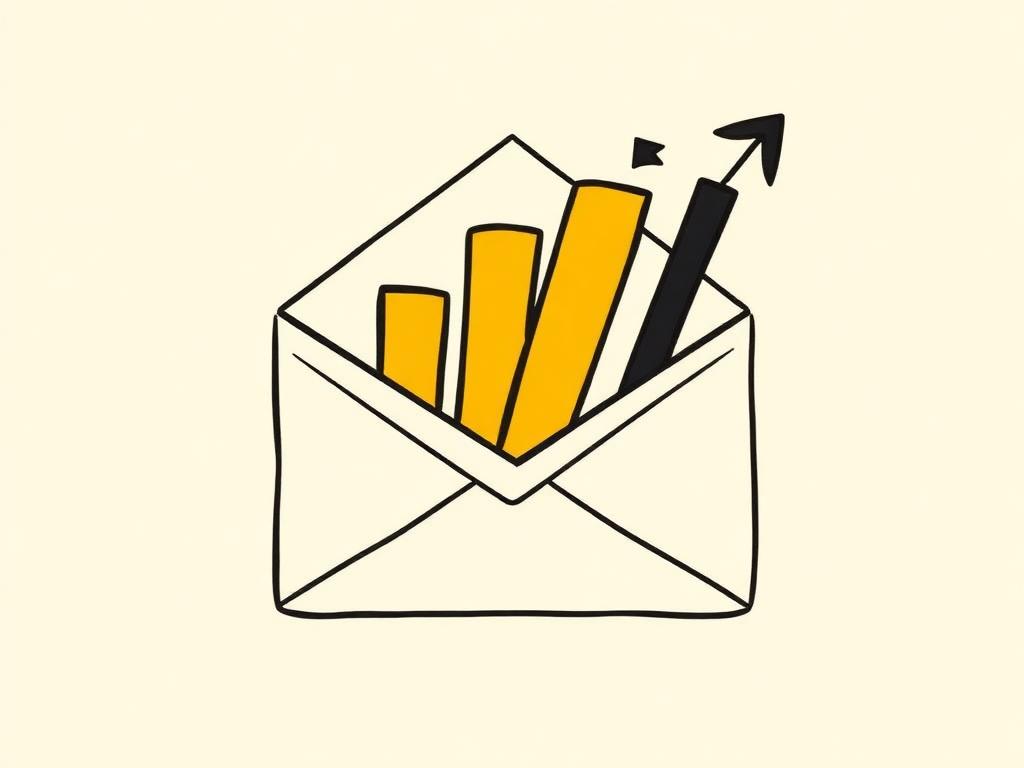 Editorial illustration of an envelope with rising chart bars representing the S2W Lead Exchange newsletter