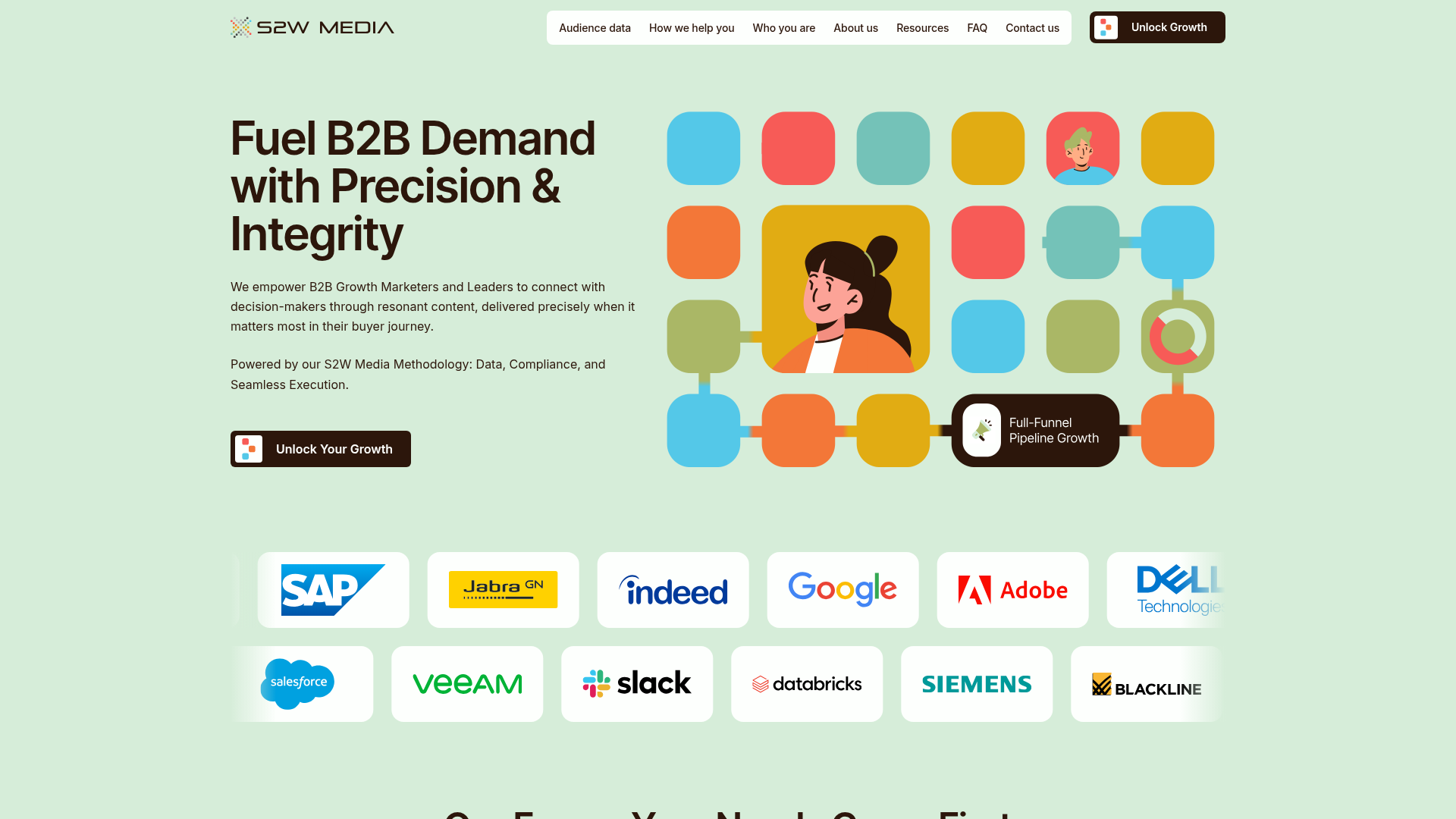 Screenshot of the S2W Media homepage
